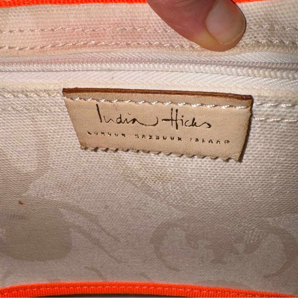 India Hicks Mayfair Beetle Tote Canvas Leather Tassel Charm Tan Cream - Picture 11 of 13